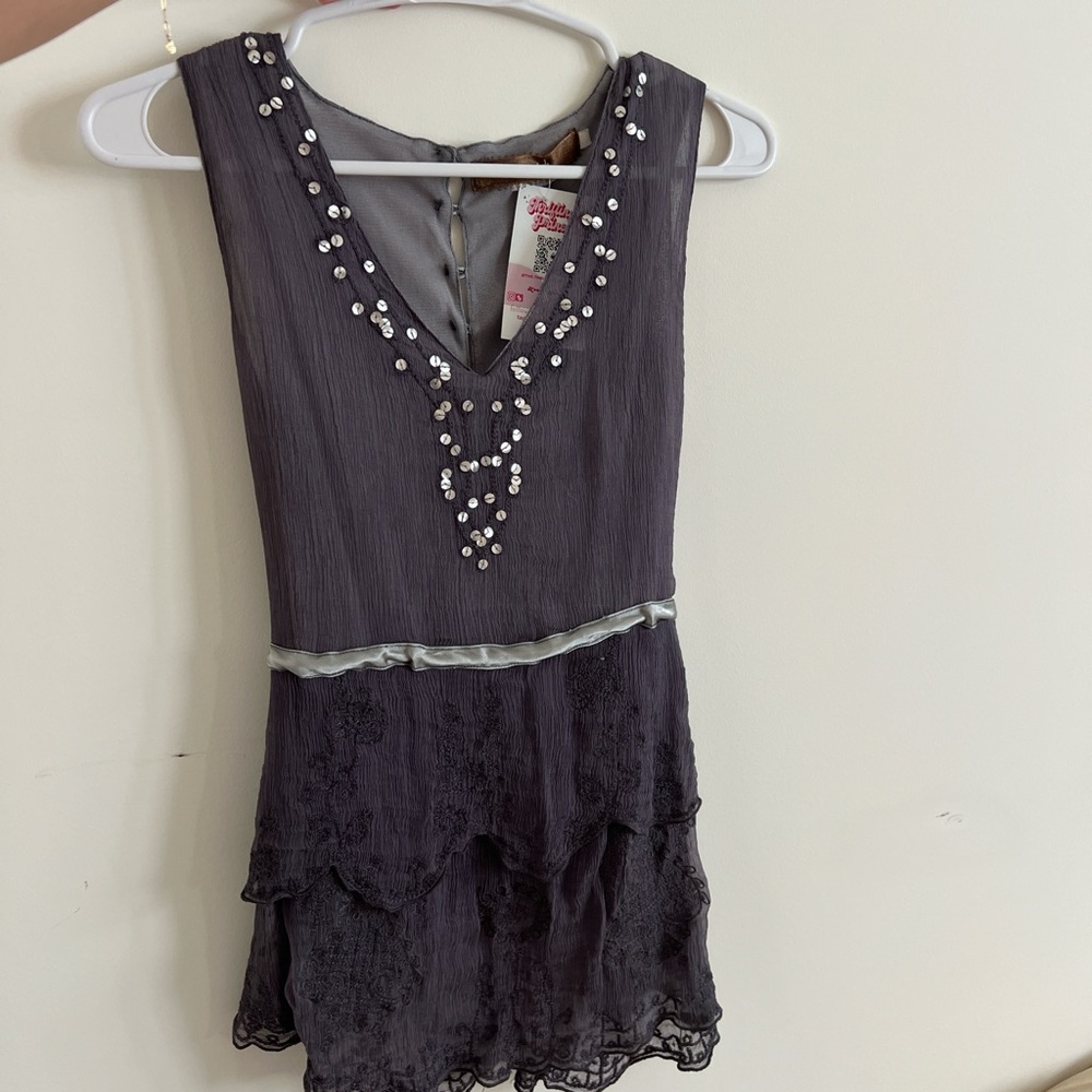 Y2K mesh purple gray Sleeveless tunic/mini dress with Embellishments